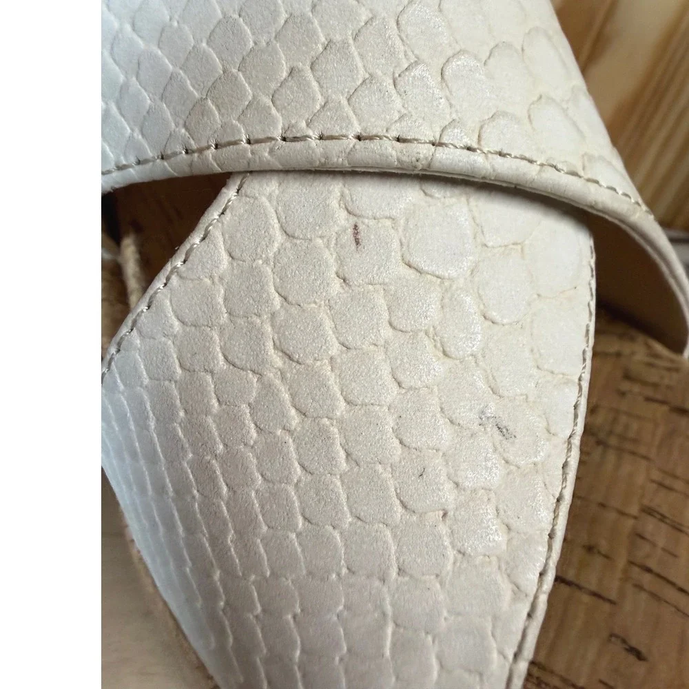 Daybreaks by Nina White Snakeskin Embossed Cork Platform Wedge Sandals Size 8.5M